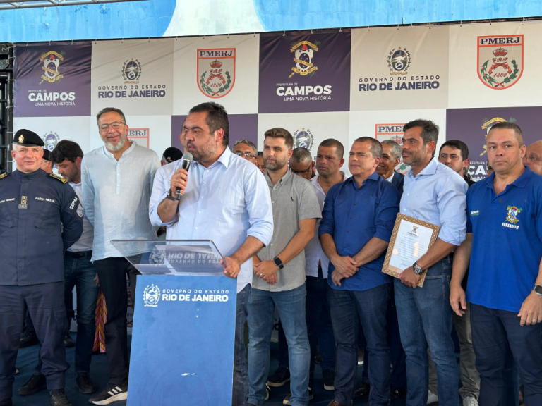 Governador Cláudio Castro lança a pedra fundamental  do 46° Batalhão da Polícia Militar, no Distrito de Guarus, em Campos dos Goytacazes